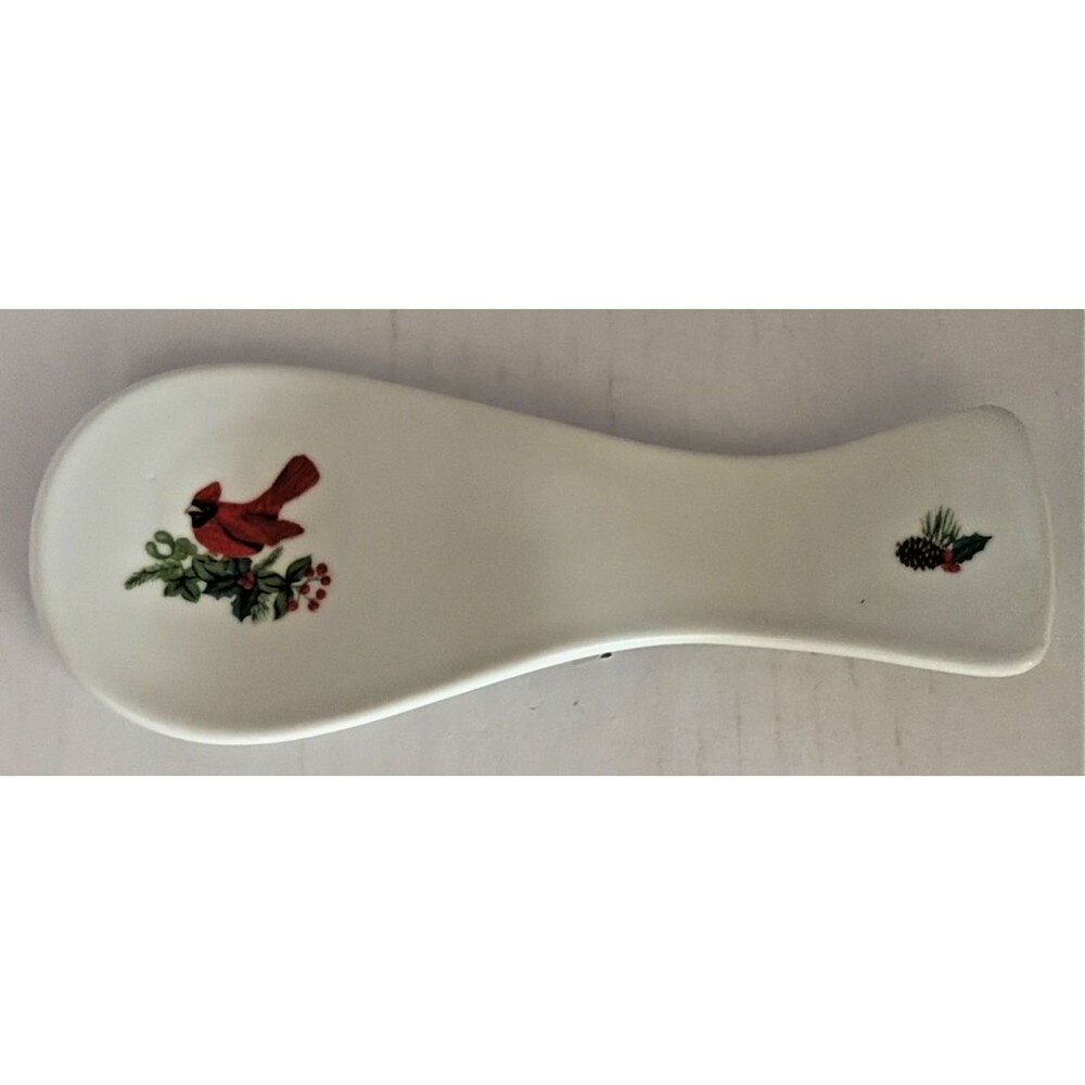 Vintage Royal Norfolk Ceramic Christmas Spoon Rest Red Cardinal & Holly 8 1/4"